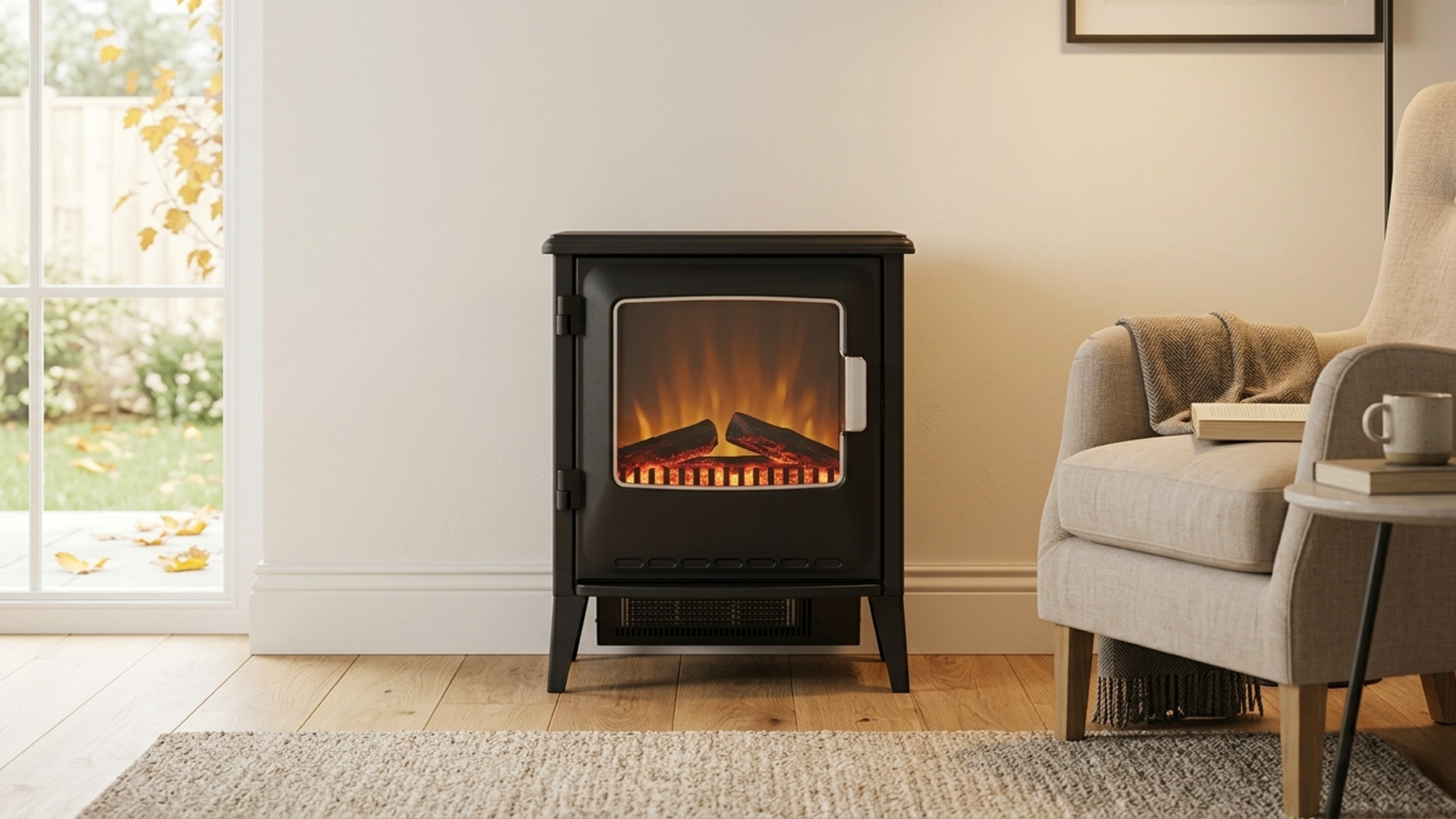 Dimplex Optiflame Lucia elektrinė krosnelė Dimplex Optiflame Lucia elektrinė krosnelė jaukiame svetainės interjere