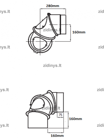 Dūmtraukio alkūnė DARCO Ø160 /90˚ UN 3 Dūmtraukio alkūnė DARCO Ø160 /90˚ UN 3