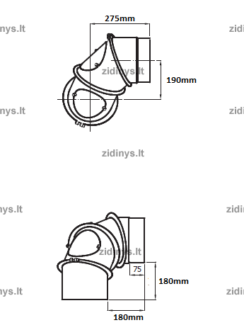 Dūmtraukio alkūnė DARCO Ø150 /90˚ UNI 3 Dūmtraukio alkūnė DARCO Ø150 /90˚ UNI 3
