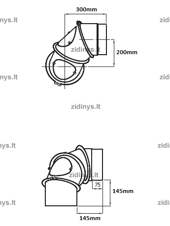 Dūmtraukio alkūnė DARCO Ø200 /90˚ UNI 3 Dūmtraukio alkūnė DARCO Ø200 /90˚ UNI 3
