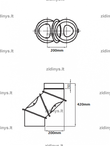 Dūmtraukio alkūnė DARCO Ø200 /90˚ UNI 2 Dūmtraukio alkūnė DARCO Ø200 /90˚ UNI 2