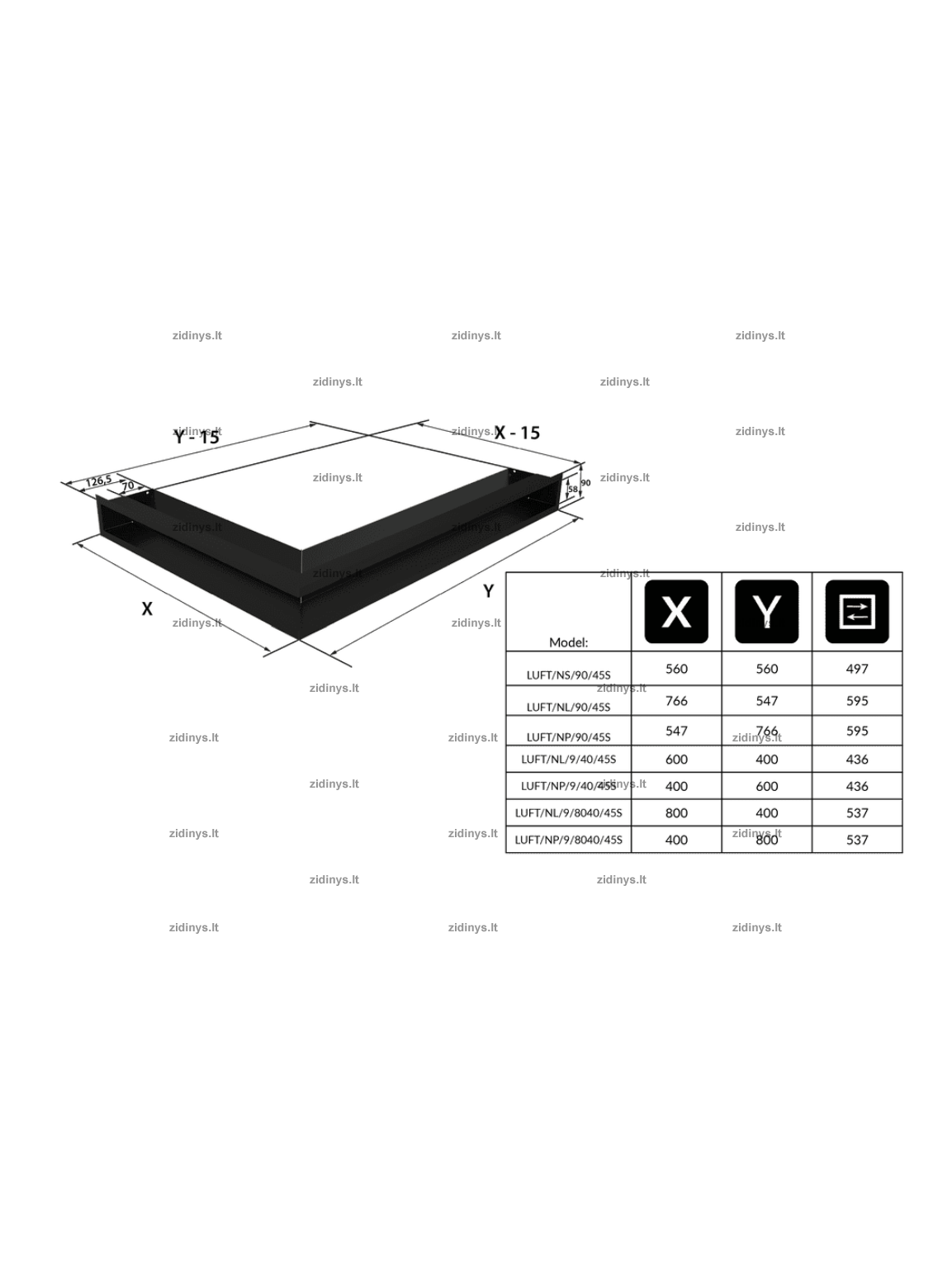 Židinio grotelės LUFT/NP/800/400/90/B 4 Židinio grotelės LUFT/NP/800/400/90/B 4