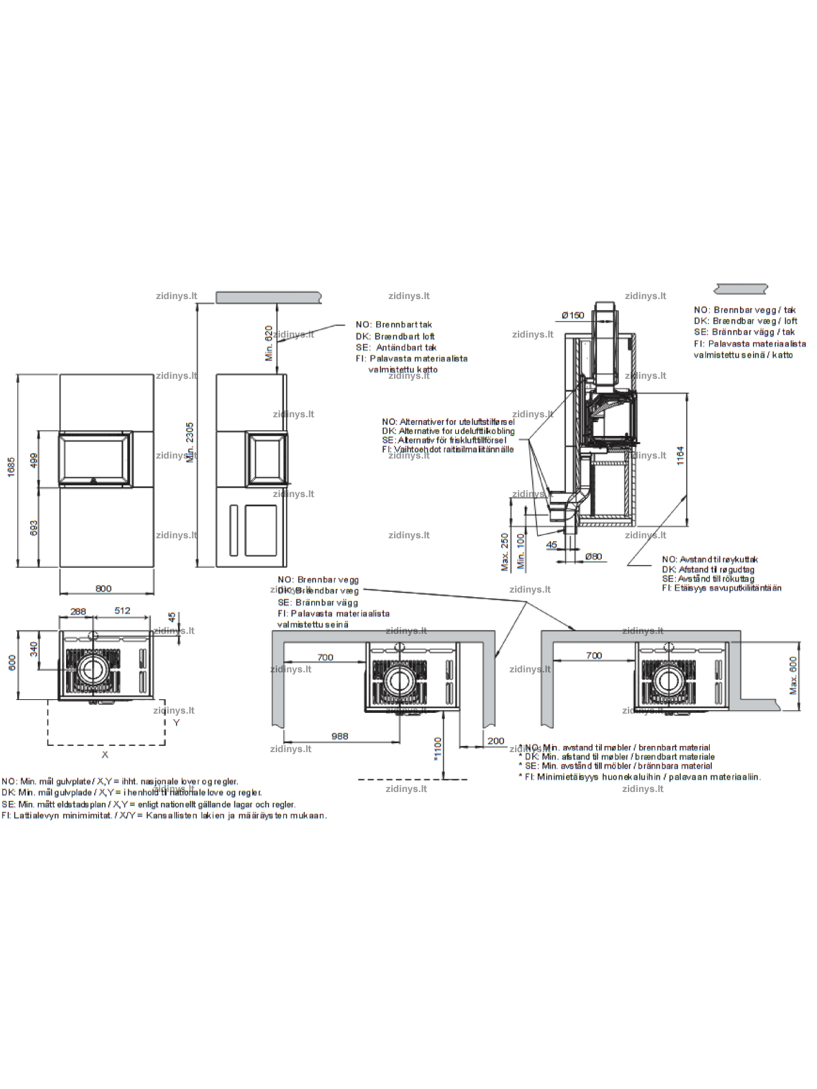 Židinys su apdaila Jotul FS 520 FL 2 Židinys su apdaila Jotul FS 520 FL 2