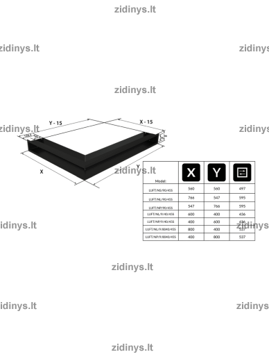Židinio grotelės LUFT/NL/800/400/90/B 4 Židinio grotelės LUFT/NL/800/400/90/B 4
