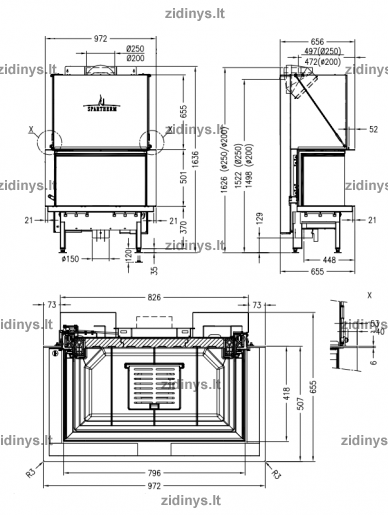 Židinio ugniakuras SPARTHERM Premium A-3RL-80h ø 200 mm 1