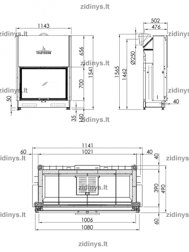 Židinio ugniakuras SPARTHERM Varia 1V-100h-4S ø 250 mm 1 Židinio ugniakuras SPARTHERM Varia 1V-100h-4S ø 250 mm 1