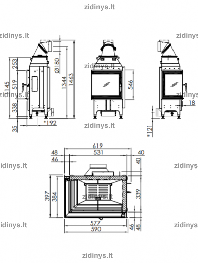 Židinio ugniakuras SPARTHERM Varia 2L-55h, 4S 1 Židinio ugniakuras SPARTHERM Varia 2L-55h, 4S 1