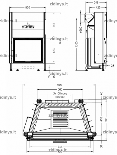 Židinio ugniakuras SPARTHERM Varia S62,3h-4S 1 Židinio ugniakuras SPARTHERM Varia S62,3h-4S 1