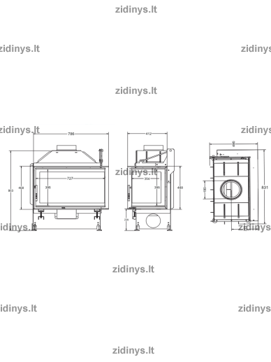 Židinys Acaminetti Quattro 70 L open side 1 Židinys Acaminetti Quattro 70 L open side 1