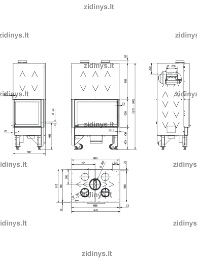 Židinys NORDICA Monoblocco 800 Angolo DX 3