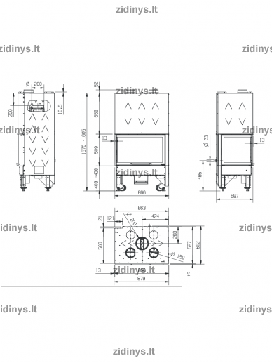 Židinys NORDICA Monoblocco 800 Angolo SX 3