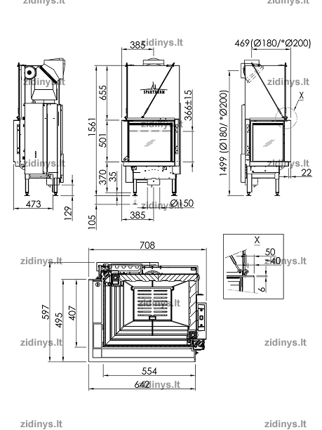 Židinio ugniakuras SPARTHERM Premium V-2L-55h 1 Židinio ugniakuras SPARTHERM Premium V-2L-55h 1