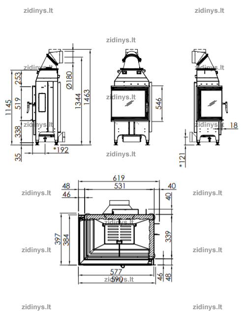 Židinio ugniakuras SPARTHERM Varia 2L-55h, 4S 1 Židinio ugniakuras SPARTHERM Varia 2L-55h, 4S 1