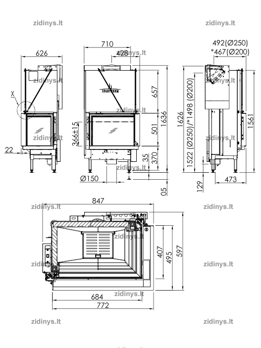 Židinio ugniakuras SPARTHERM Premium V-2R-68h ø 200 mm 1 Židinio ugniakuras SPARTHERM Premium V-2R-68h ø 200 mm 1