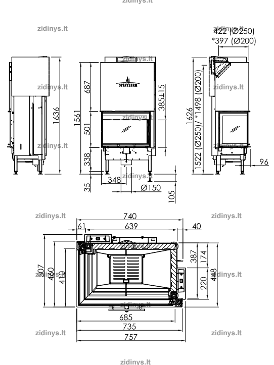 Židinio ugniakuras SPARTHERM Varia 2L-68h-4S 1 Židinio ugniakuras SPARTHERM Varia 2L-68h-4S 1