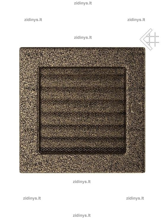 Židinio grotelės 17 x 17 juodai auksinės su žaliuze 1 Židinio grotelės 17 x 17 juodai auksinės su žaliuze 1