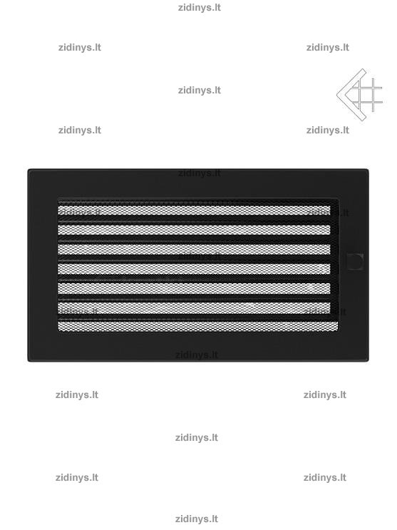 Židinio grotelės 17 x 30 juodos su žaliuze Židinio grotelės 17 x 30 juodos su žaliuze