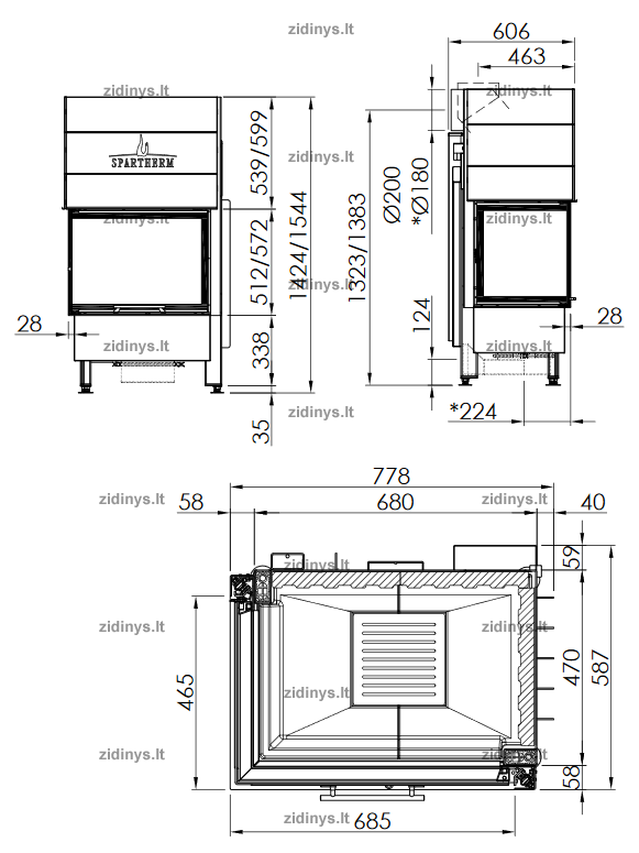 Židinio ugniakuras SPARTHERM Varia 2L-51h 4S 1 Židinio ugniakuras SPARTHERM Varia 2L-51h 4S 1