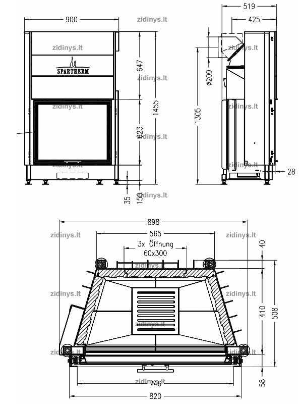Židinio ugniakuras SPARTHERM Varia S62,3h-4S 1 Židinio ugniakuras SPARTHERM Varia S62,3h-4S 1