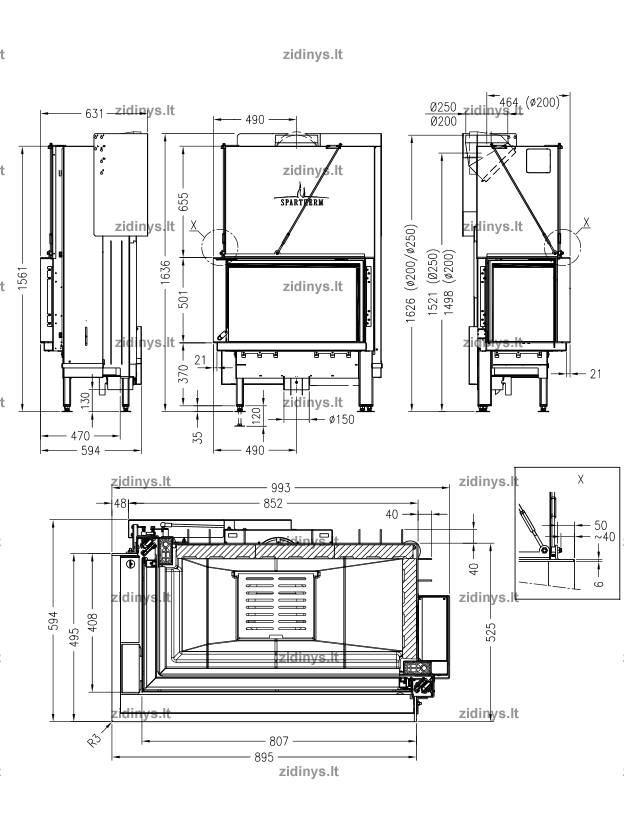 Židinio ugniakuras SPARTHERM Premium V-2L-80h ø 200 mm 1 Židinio ugniakuras SPARTHERM Premium V-2L-80h ø 200 mm 1