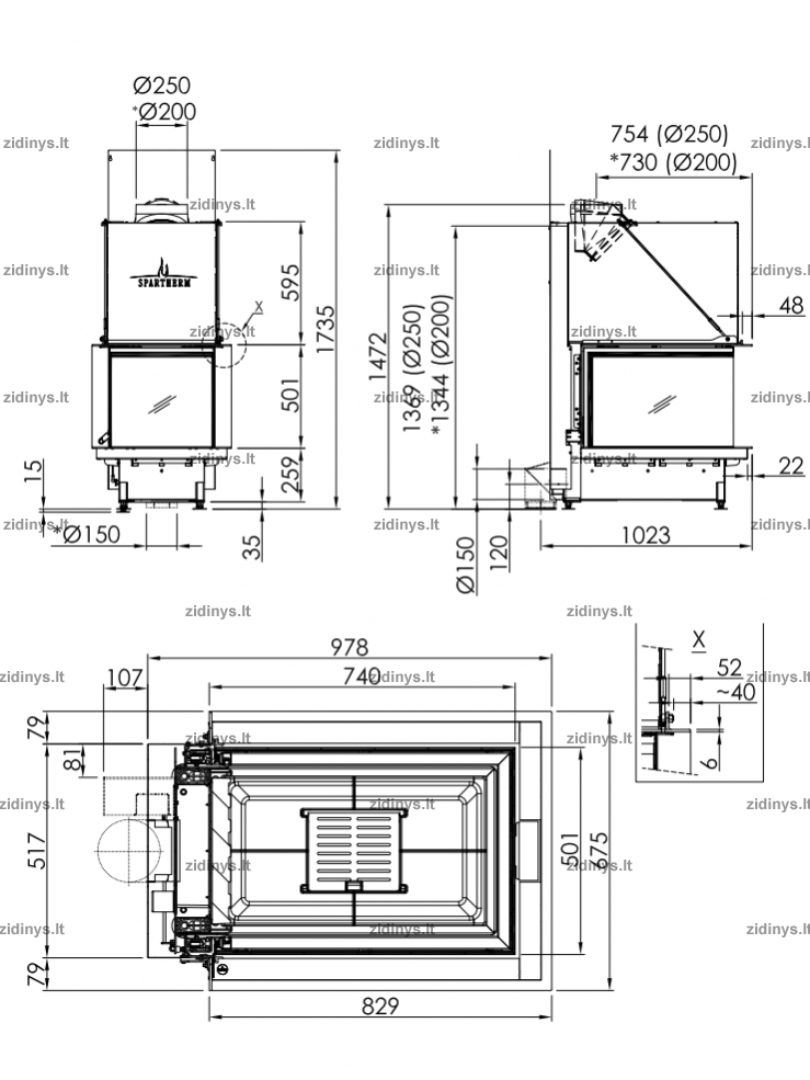 Židinio ugniakuras SPARTHERM Premium A-U-70h 1