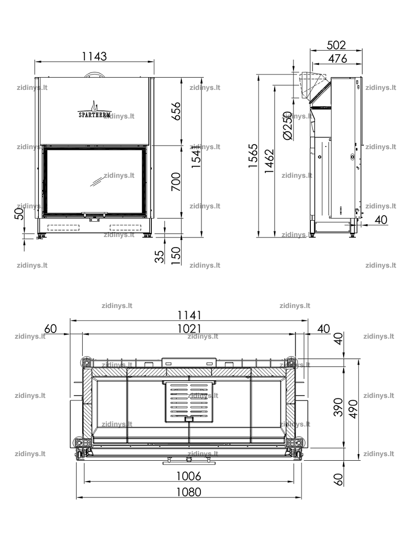 Židinio ugniakuras SPARTHERM Varia 1V-100h-4S ø 250 mm 1 Židinio ugniakuras SPARTHERM Varia 1V-100h-4S ø 250 mm 1