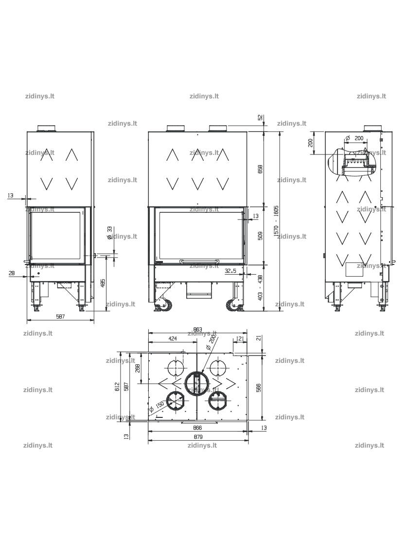 Židinys NORDICA Monoblocco 800 Angolo DX 3